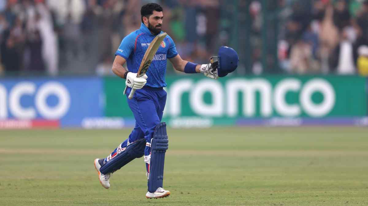Ibrahim Zadran celebrating after century