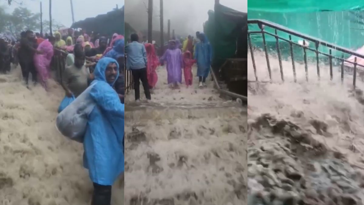 Video: Pavagadh Temple Stairs Turn Into Gushing Waterfall As Heavy Rains Batter Gujarat; Red Alert In THESE 8 Districts